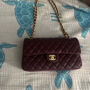 Chanel Dark Red Quilted Shoulder Bag with Gold Chain